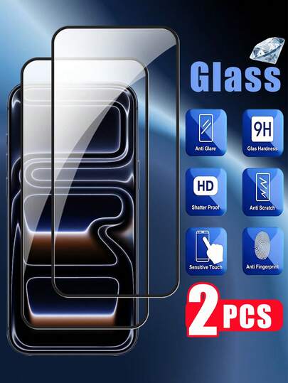 2pcs - Full Coverage Tempered Glass Screen Protector For IPhone 17 Pro Max, Compatible With 17 Pro/17/17 Air/16 Pro Max/16 Pro/16 Plus/16/15 Pro Max/15 Pro/15 Plus/15/14 Pro Max/14 Pro/14 Plus/14/13/12/11/Pro Max. [Military-Grade Drop Protection] [9H Hardness] [Easy Installation] [Bubble-Free] [99.99% High Clarity] Smartphone Accessories, Compatible With Phone Cases.