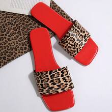 Women's Leopard Print Slip-On Comfortable Casual Fashion Red Flat Sandals, Lightweight Slippers For Summer - Leopard - View 16