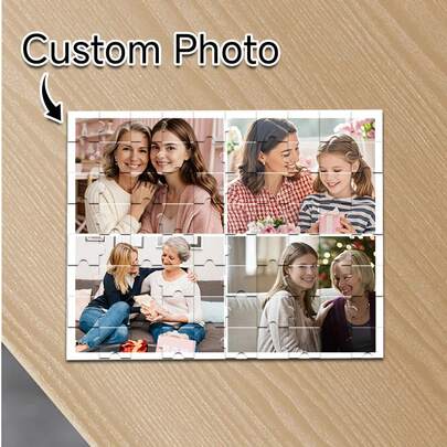 Customized 4-Grid Photo Collage, Personalized Photo Puzzle, Photo Customization, Mother's Day Gift, Anniversary Gift, Mom Gift, Home Decor, Commemorative Item, Reusable, Cute, High Quality, Birthday Gift, Wedding Anniversary, Graduation Memento, Mother's Day & Father's Day Gift, Multifunctional, Adjustable, Decorative, Reusable