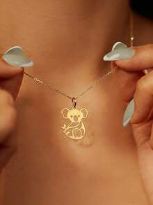 suteyi 18K Gold Plated Koala Pendant Necklace, Stainless Steel Animal Charm - Multicolor - View 1