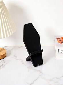 1pc Black Tombstone Phone Holder, Hollow Bottom Design Slouchy Stand - Black - View 4