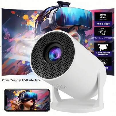 4K Smart Projector, Supports WiFi & Wireless 5.0, OS, 180° Rotatable Screen Stereo, Compact Design Suitable For Home Theater, Gaming, Outdoor Movie Viewing, Compatible With Smartphone/TV Stand/Laptop/Ultra HD Display