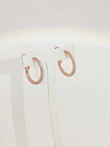 1对简约闪亮全圆微镶锆石铜镀金高品质真锆石耳环，女士款 - 玫瑰金 - 查看 1