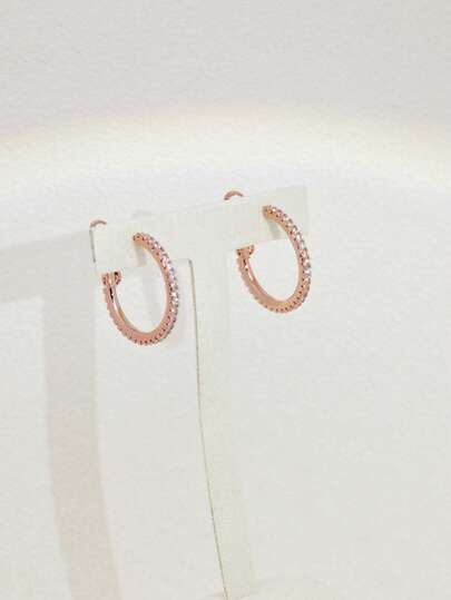 1对简约闪亮全圆微镶锆石铜镀金高品质真锆石耳环，女士款