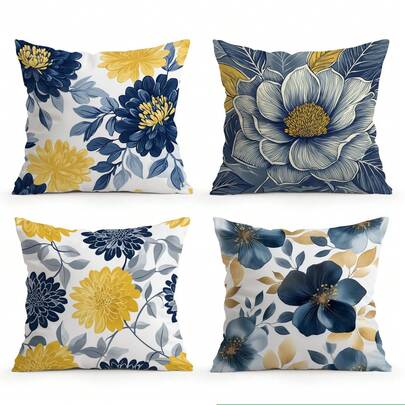 4pcs Modern Floral Pattern Cushion Cover Set - Peach Velvet Pillow Covers, Decorative Throw Pillow Cases Suitable For Living Room Sofa Bedroom, Without Pillow Inserts