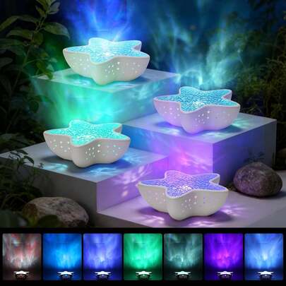 海星投影灯，北极光投影仪，星空投影灯，7色3D海洋波浪水波纹夜灯，儿童卧室和客厅装饰，礼品