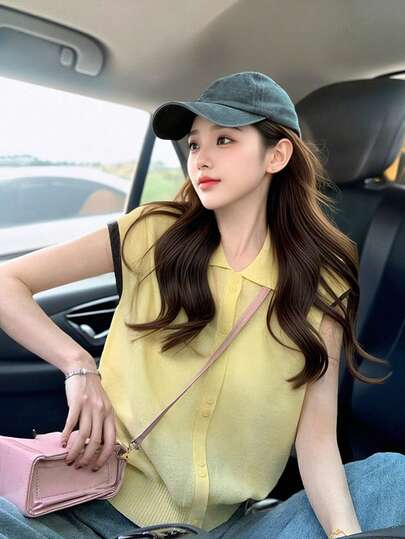 Alicedudu 女士休闲撞色滚边 Polo 领短袖上衣，夏季