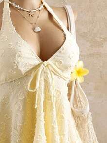 Bellisia Women's Relaxed Vacation Polka Textured Fabric Camisole Yellow Bikini Tankini Elegant Dress Women Beach Outfit Women's Beach Bikinis Summer 2026 Women's Summer Vacation, Graduation Season, Wedding Season, Back-To-School Season, Easter Season Party & Lunch Cute Casual Summer Camisole - Sweet,, Countryside Style Knit Texture, Ruffle Detail, Elastic Waist, Relaxed Hemline, High Low Design, Yellow Spaghetti Strap Tankini New Year's Wear Party A Numbered Women's Off--Neck And Backless Casual Vacation Topboho Easter Beach Outfits Hawaii Music Festival Tropical Vacation Yellow Bathing Suit Set Vintage Swimsuit Lemon Bathing Suit Lace Swimsuit Seashell Bathing Suit - 黃色 - 查看 6
