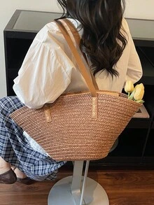 Dedoo Travel Messenger Bag Woven Straw Bag Travel Bag New Fashion Beach Bag Niche Summer Shoulder Bag - Brown - View 3