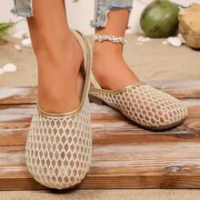 Girls Embroidered Mesh Fashion Shoes, Stylish Embroidered Lace Mesh Mary Jane Shoes In Silver And Beige, Round Toe Design With Elastic Closure, Breathable And Lightweight Wedding Party Shoes, Closure Comfortable Princess Flat Shoes For Toddler/Little Girls Aged 2-14, Suitable For Gatherings, Holidays And Vacations - Màu vàng - Xem 7
