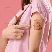 FTVLTAT 30张水豚主题动物临时纹身贴纸，60种独特设计，防水持久，适合动物主题派对、生日礼物，长方形 - 彩色 - 查看 4