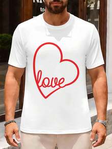 Maglietta casual bianca con grafica a forma di cuore e amore, tessuto di qualità, vestibilità ampia, casual, comoda, design grafico - Bianco - Visualizzare 1