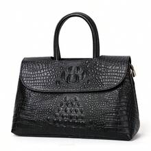 Genuine Leather Crocodile Embossed Women's Handbag, Luxury Top Handle Satchel With Detachable Shoulder Strap, Elegant Crossbody Bag For Work & Evening, High-Quality Leather Purse At Affordable Price - màu đen - Xem 2