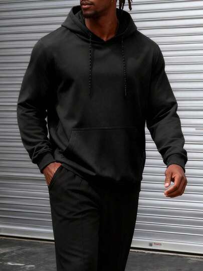 Spring & Autumn Men's Hooded Sweatshirt, Casual Brand Stylish Young Adult Top, Fashion Versatile Sports Hoodie Long Sleeve Black