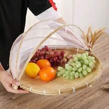 1个手工编织食品服务帐篷篮托盘，水果户外罩防虫竹编储物篮野餐铲工具 - 原木色 - 查看 10