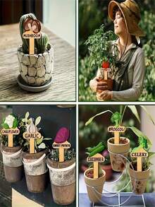 15pcs Wooden Garden Plant Labels, Minimalist Cartoon Plant Pattern, Suitable For Indoor/Outdoor Potted Plants Decoration, Reusable Markers, Essential For Gardening Enthusiasts, Holiday Gift, Home Decor - A - View 4