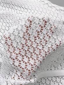 女士加大码长袖镂空钩编泳衣罩衫，优雅波西米亚海滩度假风，珍珠纽扣性感V领白色迷你连衣裙，夏季度假 - 白色 - 查看 10