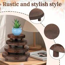 4pcs Wooden Plant Stand - Round Planter Holder, Suitable For Balcony Succulent Planting - A - View 2