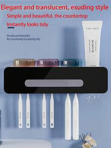 Wall-Mounted Toothbrush Sterilizer And Toothpaste Dispenser, Toothbrush Holder, Bathroom Accessories, Drill-Free Toothbrush Holder With Toothpaste Squeezer Dispenser Set - Multicolor - View 8