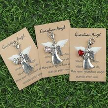 1pc/3pcs Crystal Heart Guardian Angel Blessing Card Silver-Plated Keychain Bag Charm, With Card For Girls - Multicolor - View 5