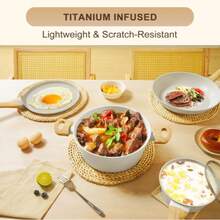 Kitchen 25 Pcs Pots And Pans Set, Nonstick Ceramic Cookware Sets, Healthy, Large Capacity, Induction Compatible, Cooking Set With Frying Pans Saucepans, PFAS/PTFE/PFOA, Classic Black - trắng - Xem 7