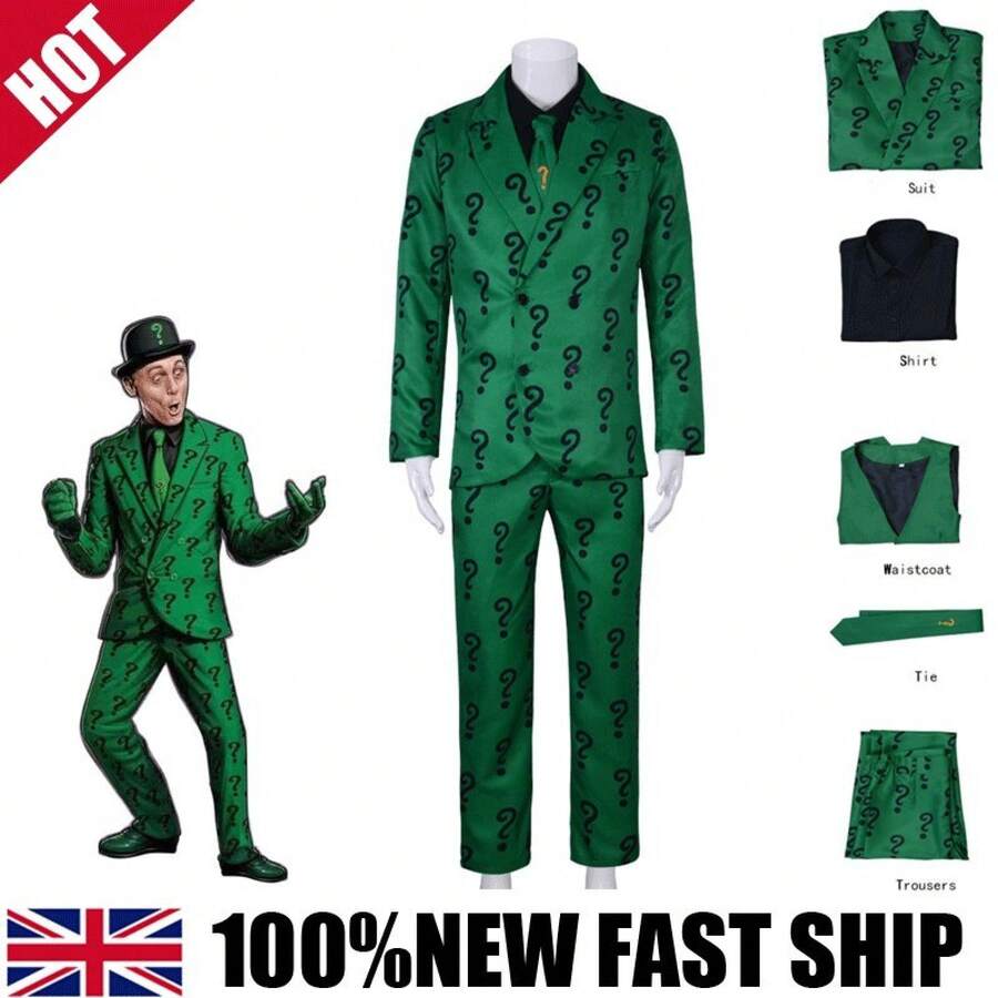 NEW  Riddler Carnival Suit Superhero Outfits Cosplay Costume 2025  UK - XS - View 1