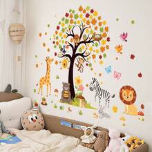 Juego de pegatinas de pared con árboles y animales, jirafas, leones, cebras, monos, osos, conejos, pegatinas impermeables autoadhesivas para decoración de baño, decoración de arte de pared para el hogar, habitación de niños - T3355 - Ver 3