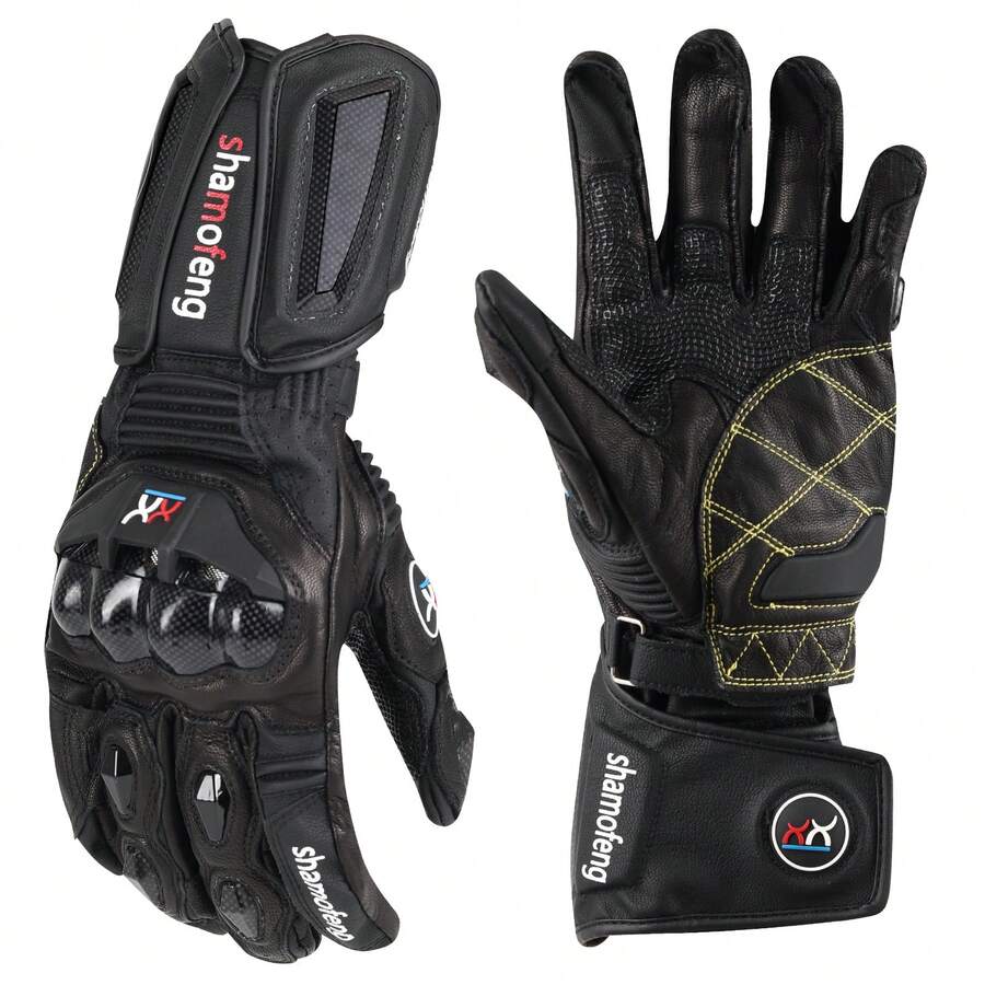 A Pair Of Long Motorcycle Gloves For Racing, Touchscreen Gloves, Winter Off-Road Protective Racing Gloves, Available In M, L, XL Sizes, In Black And White, Suitable For All Seasons - 黑色 - 查看 1