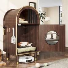 Cat Litter Box Enclosure , 2-In-1 Condo Cat Bed, Cat Shelter Furniture With Two-Level Cozy Haven For 2 Cats, Cute Kitty Condo For Sleeping, Luxury Cat House& Furniture, Espresso - A - 查看 3