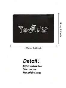 定制海岸风化妆包 - 可个性化定制“海岸最后的祝酒”图案，可重复使用的化妆包，饰有眼镜和贝壳图案，轻便，手工绘制风格，轻巧的化妆品和洗漱用品收纳包，拉链化妆包，轻便零钱包，洗漱包，储物袋 - 彩色 - 查看 9