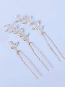 3pcs Women Elegant Rhinestone Hair Clips Set, Wedding Party Updo Hair Accessories - Gold - View 7