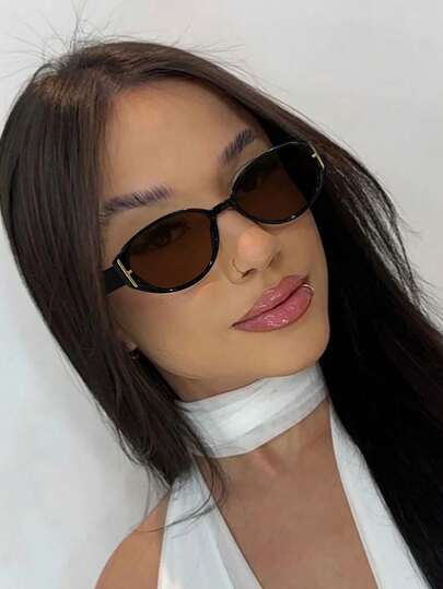 1pc Women's Vintage Oval Frame Polycarbonate Temples Fashion Glasses Versatile Style Protection For Outdoor