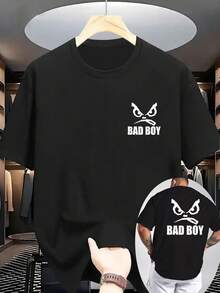 "BAD BOY" Printed T-Shirt Is Breathable, With A Loose, Slightly Dropped Shoulder Design, Men's Short-Sleeve - Perfect Streetwear, Men's T-Shirt, Crew Neck T-Shirt - White - View 8