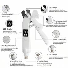 1 chiếc kìm cắt và mài móng thú cưng 2 trong 1 mới, dụng cụ chăm sóc móng có chức năng cắt và mài, đèn LED tránh cắt quá mạnh, hiển thị pin thông minh, sạc USB, dành cho chó và mèo. - Xem 4