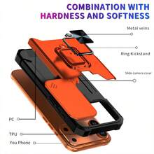 (Card Holder) Card Slot, Sliding Cover Card Holder, Pull-Out Window, Magnetic Car Mount, Invisible Stand, Shockproof Phone Case Suitable For 17pm/AIR/16/15/14/13/12/11/X/7/8/6.... - Orange - View 3