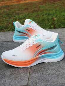 2026 New Men's Summer Breathable Mesh Sneakers, Non-Slip Running Shoes, Fashionable Lace-Up Casual Travel Shoes - White Orange - View 2