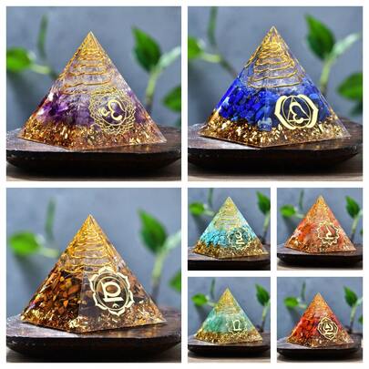 Natural Crystal Seven Chakra Symbol Orgone Pyramid Is An Energy Amplifier Suitable For Home Decoration Or Yoga Meditation. It Is An Excellent Crystal Gift For Family And Friends.