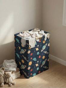 Cesta de Roupas Dobrável de Grande Capacidade com Alças de Madeira, Estampada com Padrões de Animais, Universo, Corações, Multiuso para Banheiro, Quarto de Bebê, Armazenamento de Brinquedos e Roupas - Multicolorido - Visão 6