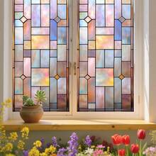 1/5pcs Set Static Frosted Glass Film, 3D Textured Colorful Block Privacy Blocking Anti-UV Removable Glass Sticker, Suitable For Bathroom, Kitchen, Living Room Glass Doors - Multicolor - View 8