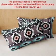 1pc Minimalist Modern Bohemian H Pattern Printed Washed Pillowcase, Bedroom Pocket Closure Soft Pillow Cover, Bedding - Multicolor - View 2