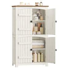 HaluPeit Storage Cabinet, Bathroom Cabinet In Country Style, With 4 Doors, Adjustable Shelves, Freestanding Cabinet, Vintage Brown-White, 30 X 60 X 110 Cm - 雲溪白色 - 查看 10