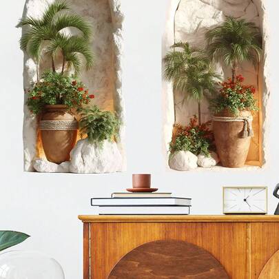 1 miếng dán tường hình bình hoa lá cây nhiệt đới tối giản, decal dán tường tự dính mờ, có thể tháo rời, thích hợp cho phòng khách, phòng ngủ, phòng trẻ em, trang trí nhà cửa, trang trí mùa xuân, quà tặng decal dán tường Rama, quà sinh nhật/tốt nghiệp.