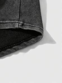 男士街头风印花T恤短裤套装，弹力水洗黑色休闲日常两件套，夏季 - 黑色 - 查看 6