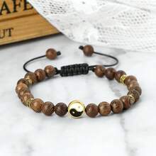 1Pc Of Retro Wooden Bead Bracelet With Yin-Yang Tai Chi Pendant Buddhist Spiritual Energy Prayer Bead Bracelet Couple Matching Bracelet - Brown - View 2