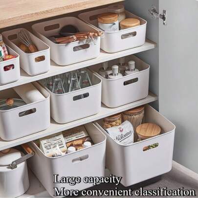 5 piezas Caja de almacenamiento multifuncional - Organizador de plástico para cosméticos y cuidado personal, bocadillos, suministros de oficina y accesorios pequeños - Solución de almacenamiento versátil para cocina, baño y dormitorio con tapa resistente, paneles de visión amplia transparentes, diseño modular apilable para maximizar el espacio, fácil acceso y organización ordenada para uso diario