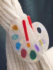 彩色发夹，醋酸纤维爪夹，可爱艺术爪夹，女士返校发夹，适合细软发质，趣味可爱教师发饰，适合女性和学生返校季及圣诞节装扮 - 彩色 - 查看 4