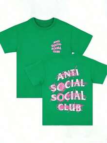 Double-Sided Printed, Anti Social Club Printed T-Shirt, Suitable For Daily Wear, Casual Summer Wear, Slightly Elastic, Breathable, Outdoor Holiday Sports, Gift T-Shirt, Holiday Gift, Perfect Gift. Loose-Fit T-Shirt, Unisex, Casual & Everyday Style, Versatile For Spring, Summer & Autumn,Summer Outfits,Camisas,Camisas Para Mujer,Playeras,Playeras De Mujer,Vintage,Easter Outfit Women,Mother's Day - 綠色 - 查看 9