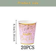 生日快乐金箔一次性餐具套装，7/9英寸派对餐盘，一次性纸盘，餐巾纸，纸杯，适用于节日、婚礼、订婚、生日、派对、庆典等场合。 - 多色 - 查看 10