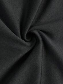 女士黑色深V领蝴蝶结前褶皱腰部短袖衬衫 - 优雅办公室休闲工作服 - 黑色 - 查看 3