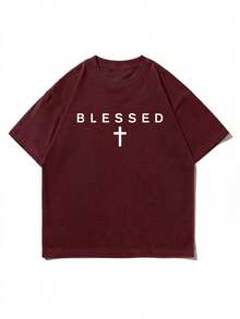 Zrgoth Men's Casual Versatile Minimalist Chest Graphic English Slogan Print Short Sleeve T-Shirt - Burgundy - View 4